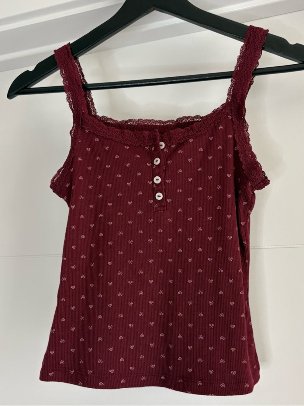 SO Lace Trim Henley Ribbed Tank Top Cami - Picture 4 of 8